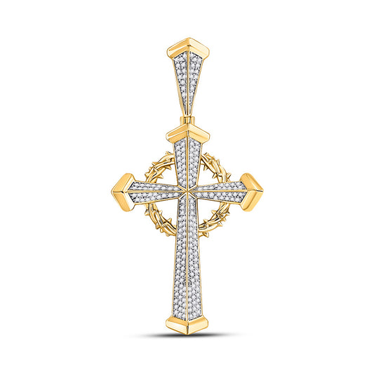 10kt Yellow Gold Mens Round Diamond Gothic Cross Charm Pendant 1/2 Cttw