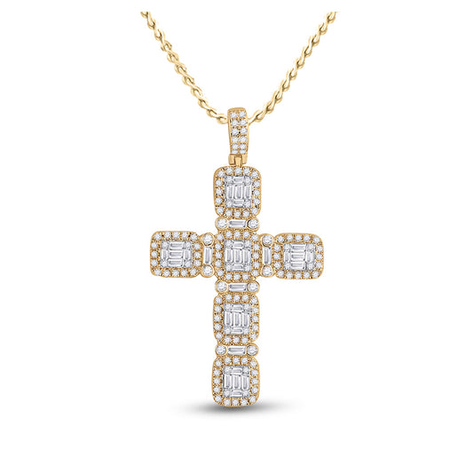 14kt Yellow Gold Mens Round Diamond Cross Charm Pendant 2 Cttw
