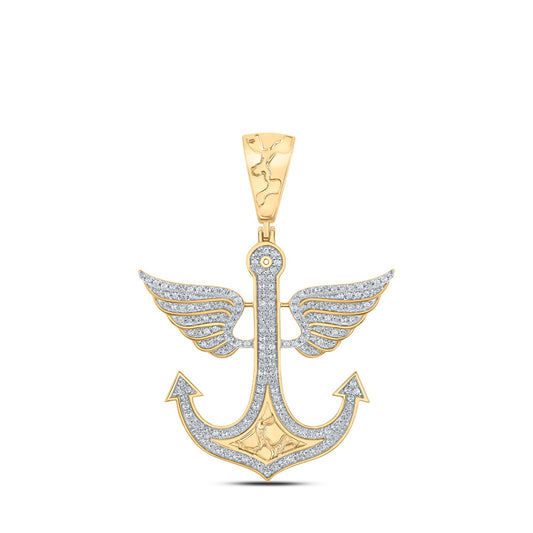 10kt Yellow Gold Mens Round Diamond Anchor Wing Charm Pendant 1/2 Cttw