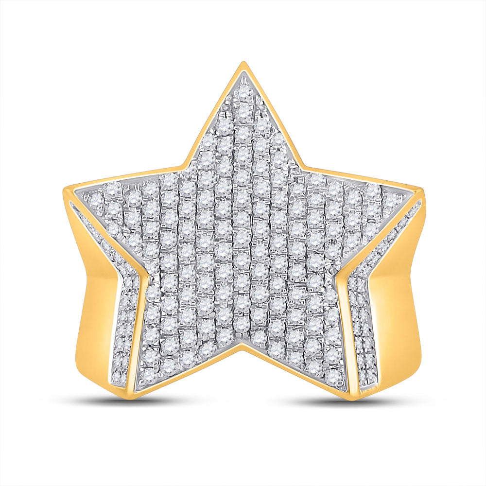 10kt Yellow Gold Mens Round Diamond Star Statement Ring 1-1/2 Cttw