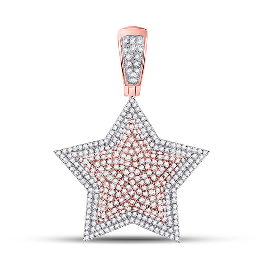 10kt Two-tone Gold Mens Round Diamond Star Charm Pendant 1-5/8 Cttw