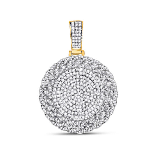 14kt Yellow Gold Mens Round Diamond Circle Medallion Charm Pendant 4-5/8 Cttw