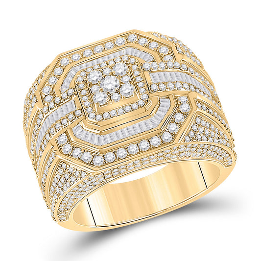 14kt Yellow Gold Mens Baguette Diamond Cluster Ring 3 Cttw