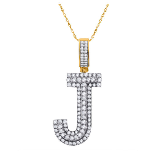 10kt Yellow Gold Mens Round Diamond J Initial Letter Charm Pendant 1-1/4 Cttw