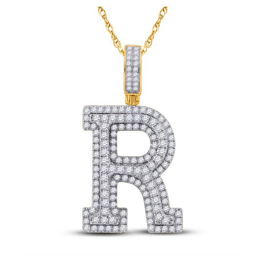 10kt Yellow Gold Mens Round Diamond Initial R Charm Pendant 1-7/8 Cttw