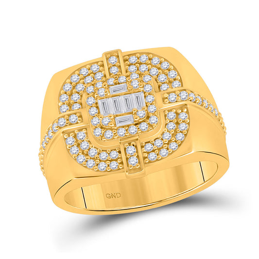 14kt Yellow Gold Mens Round Diamond Square Cluster Ring 1 Cttw