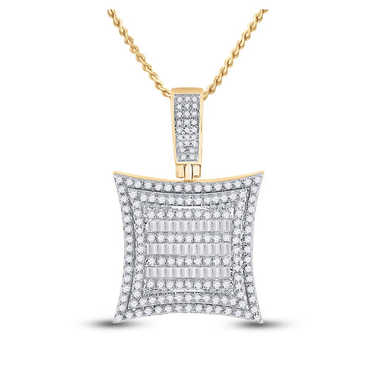 10kt Yellow Gold Mens Baguette Diamond Square Kite Charm Pendant 1-1/4 Cttw