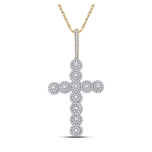 10kt Yellow Gold Mens Round Diamond Cross Charm Pendant 1-1/2 Cttw