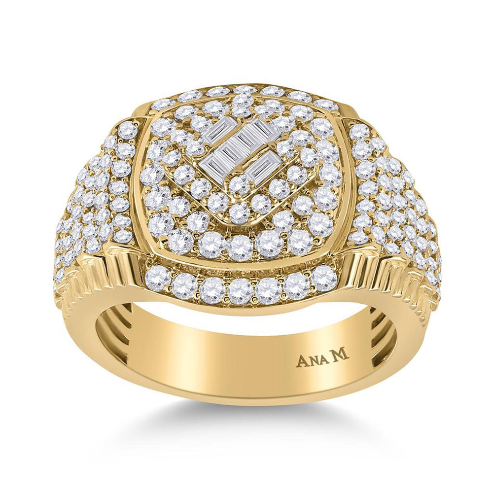 14kt Yellow Gold Mens Baguette Diamond Cluster Ring 2-1/5 Cttw