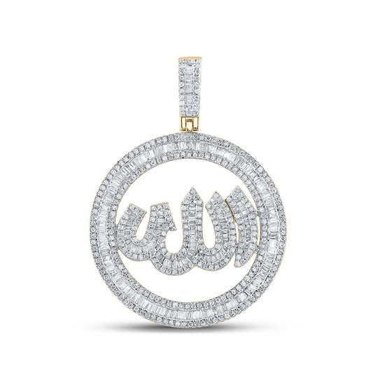 14kt Yellow Gold Mens Baguette Diamond Allah Circle Charm Pendant 2 Cttw
