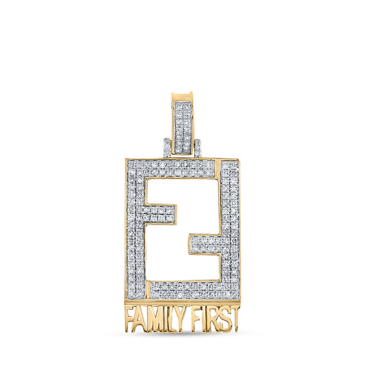 10kt Yellow Gold Mens Round Diamond Family First Charm Pendant 3/4 Cttw