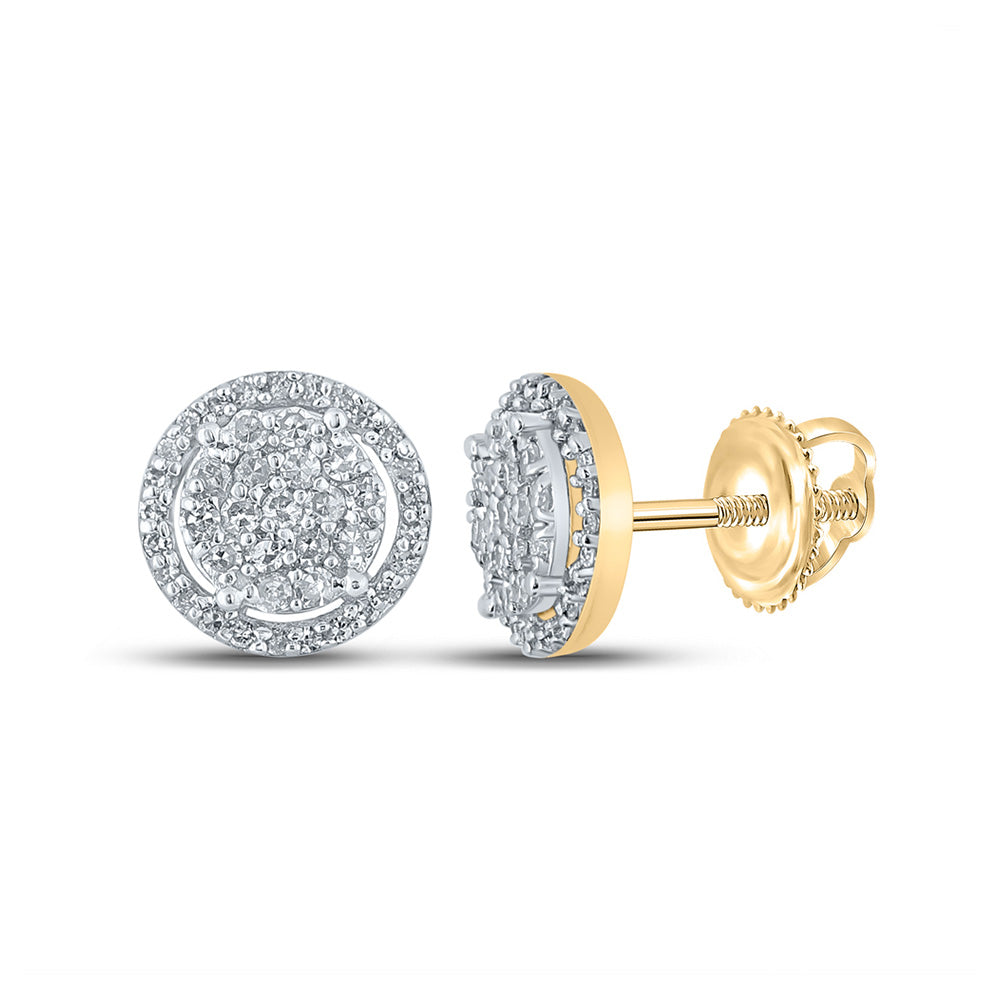 10kt Yellow Gold Mens Round Diamond Circle Cluster Earrings 1/3 Cttw