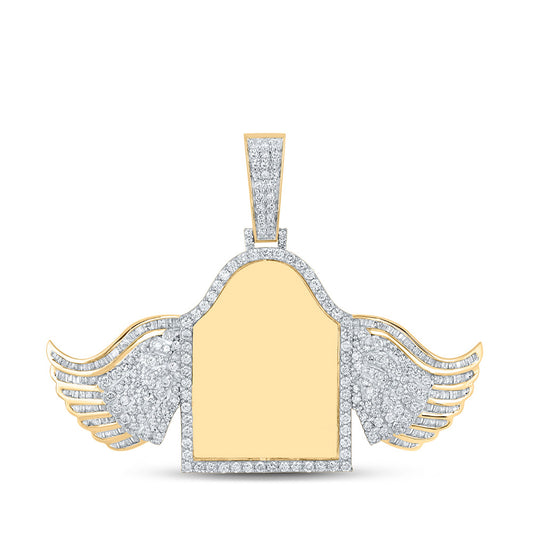10kt Yellow Gold Mens Baguette Diamond Mirror Wing Tomb Charm Pendant 2 Cttw