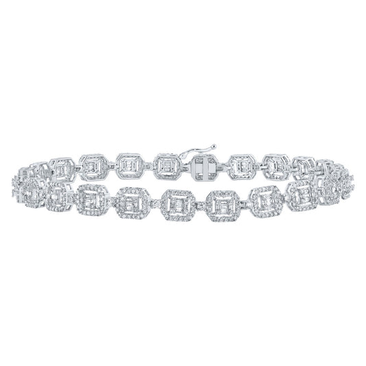 10kt White Gold Mens Baguette Diamond Square Link Bracelet 4 Cttw