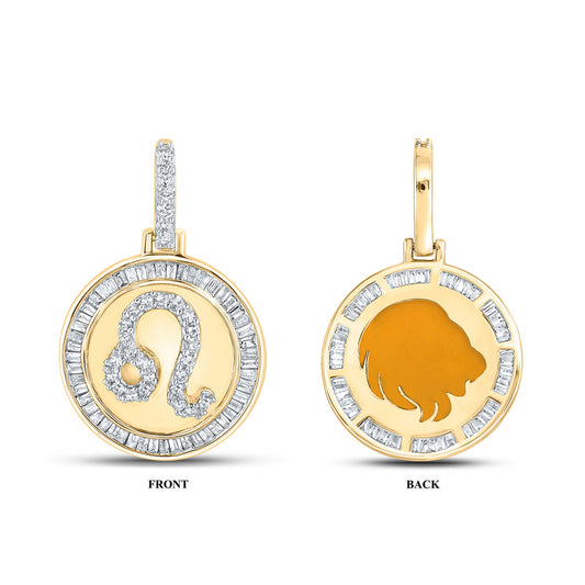 10kt Yellow Gold Mens Baguette Diamond Leo Sign Charm Pendant 1/2 Cttw