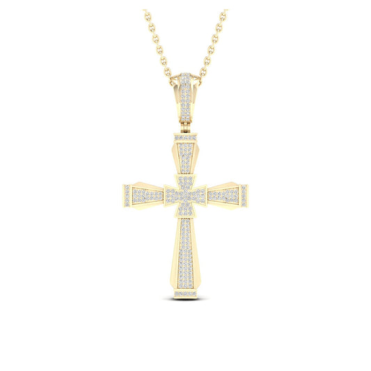 10kt Yellow Gold Mens Round Diamond Cross Charm Pendant 1/2 Cttw