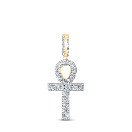 10kt Yellow Gold Mens Round Diamond Ankh Cross Charm Pendant 3/8 Cttw