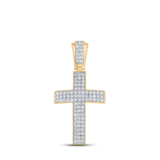 10kt Yellow Gold Mens Round Diamond Cross Charm Pendant 1 Cttw