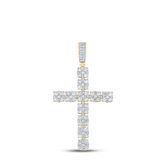10kt Yellow Gold Mens Round Diamond Cross Charm Pendant 2-5/8 Cttw