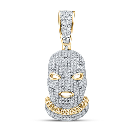 10kt Yellow Gold Mens Round Diamond Mask Hood Charm Pendant 1 Cttw