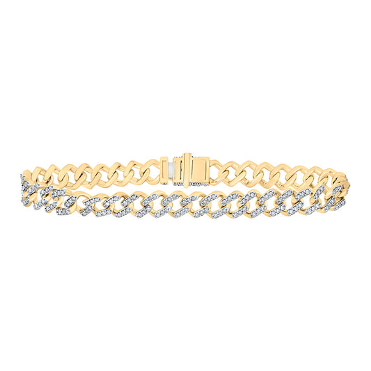 10kt Yellow Gold Mens Round Diamond Curb Link Bracelet 3 Cttw