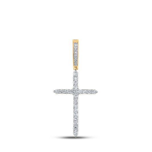 10kt Yellow Gold Mens Round Diamond Cross Charm Pendant 1/2 Cttw