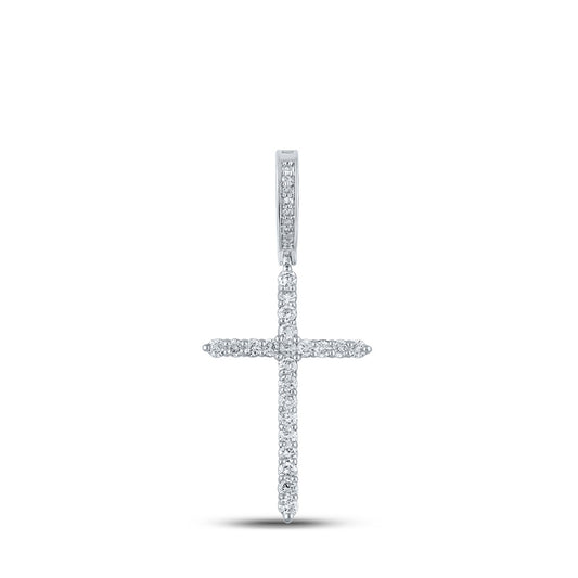 10kt White Gold Mens Round Diamond Cross Charm Pendant 1/2 Cttw
