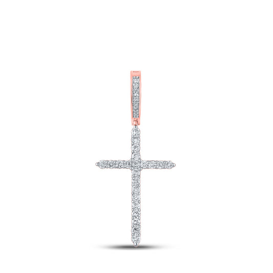 10kt Rose Gold Mens Round Diamond Cross Charm Pendant 1/2 Cttw