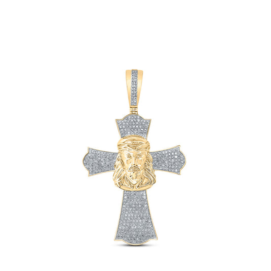 10kt Yellow Gold Mens Round Diamond Jesus Cross Charm Pendant 1 Cttw