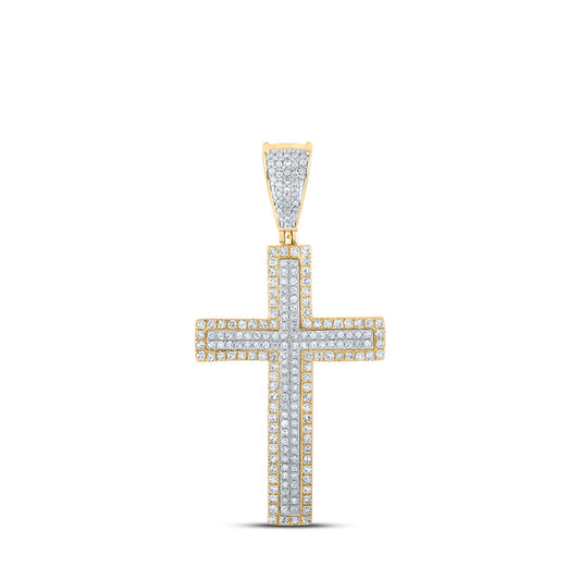 10kt Two-tone Gold Mens Round Diamond Cross Charm Pendant 3/4 Cttw