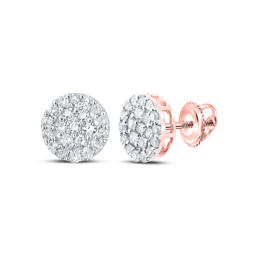 10kt Rose Gold Mens Round Diamond Cluster Earrings 1/4 Cttw