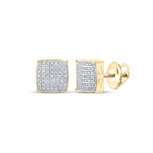 10kt Yellow Gold Mens Round Diamond Square Earrings 1/3 Cttw