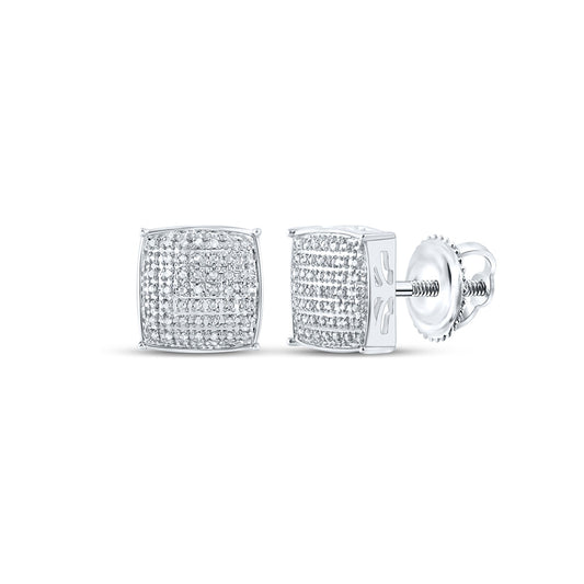 10kt White Gold Mens Round Diamond Square Earrings 1/3 Cttw