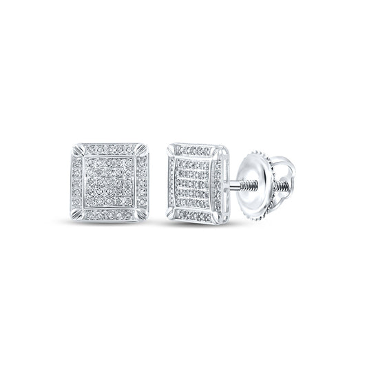 10kt White Gold Mens Round Diamond Square Earrings 1/4 Cttw
