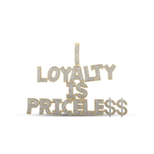 10kt Yellow Gold Mens Round Diamond Loyalty Priceless Charm Pendant 2-7/8 Cttw