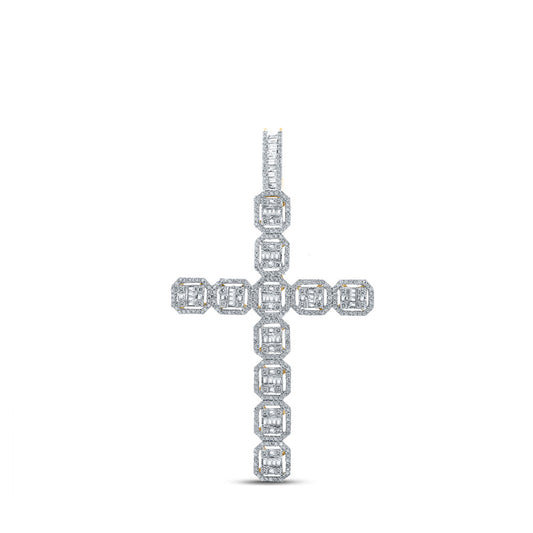 10kt Yellow Gold Mens Baguette Diamond Cross Charm Pendant 2-1/3 Cttw