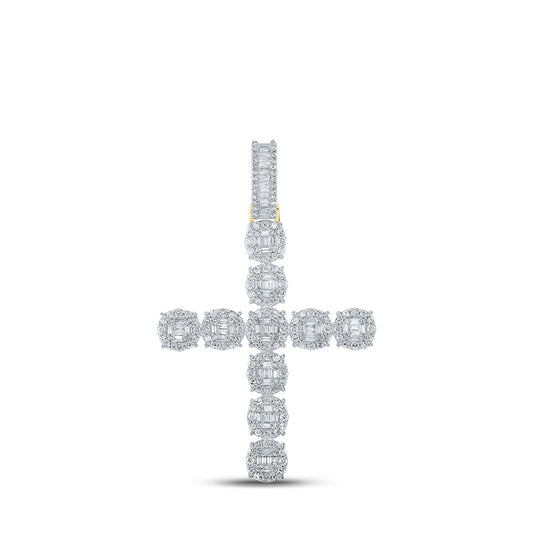 10kt Yellow Gold Mens Baguette Diamond Cross Charm Pendant 1-7/8 Cttw