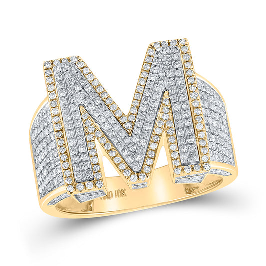 10kt Two-tone Gold Mens Round Diamond Initial M Letter Ring 1-1/5 Cttw