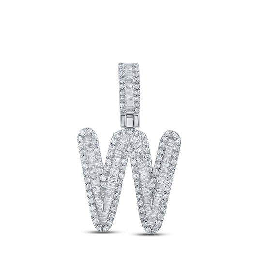 10kt White Gold Mens Baguette Diamond W Initial Letter Pendant 5/8 Cttw