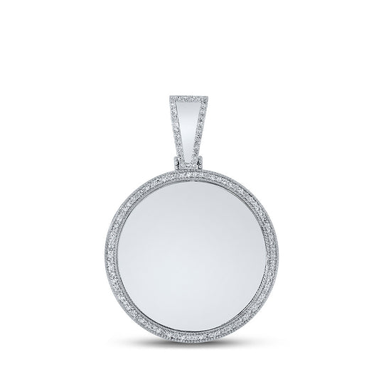 10kt White Gold Mens Round Diamond Memory Circle Charm Pendant 5/8 Cttw