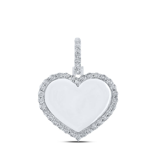 10kt White Gold Mens Round Diamond Heart Memory Charm Pendant 1/10 Cttw