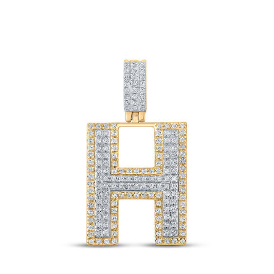 10kt Two-tone Gold Mens Round Diamond H Initial Letter Pendant 1/2 Cttw