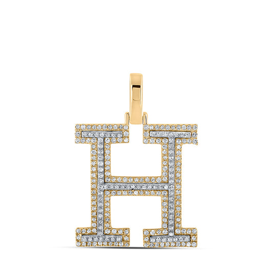 10kt Two-tone Gold Mens Round Diamond H Initial Letter Pendant 5/8 Cttw