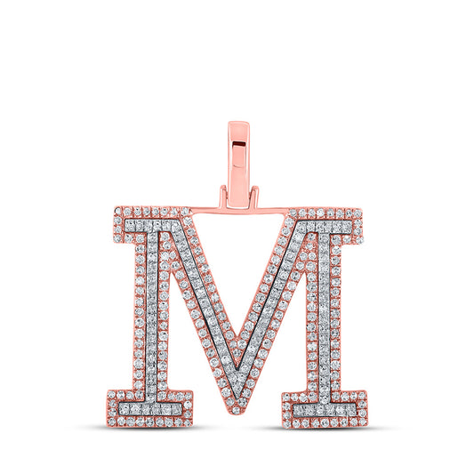10kt Two-tone Gold Mens Round Diamond M Initial Letter Pendant 3/4 Cttw