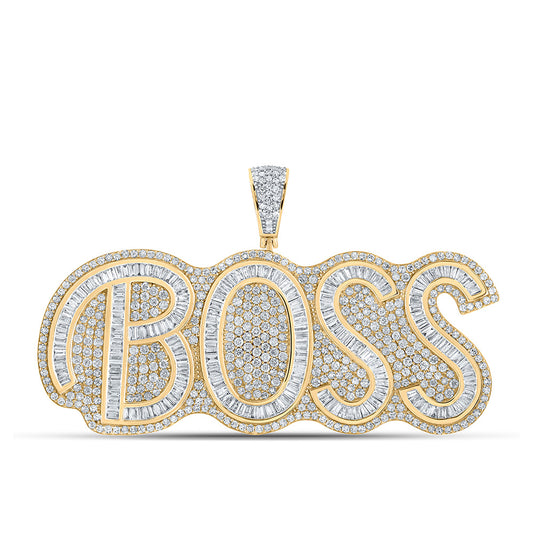 10kt Two-tone Gold Mens Baguette Diamond BOSS Charm Pendant 6-3/4 Cttw