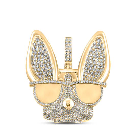 10kt Yellow Gold Mens Round Diamond French Bulldog Glasses Charm Pendant 6 Cttw