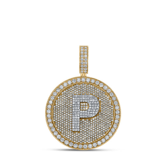 10kt Two-tone Gold Mens Round Diamond Letter P Circle Charm Pendant 4 Cttw