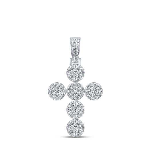 10kt White Gold Mens Round Diamond Cross Charm Pendant 2 Cttw