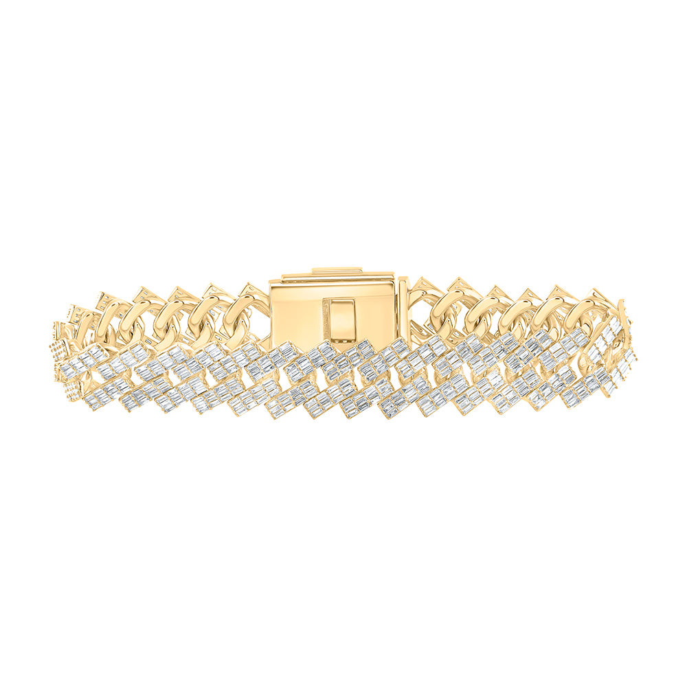 10kt Yellow Gold Mens Baguette Diamond Link Bracelet 7-3/4 Cttw