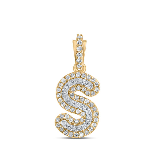 10kt Yellow Gold Mens Round Diamond S Initial Letter Charm Pendant 1/5 Cttw